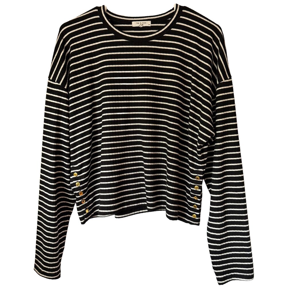Rag & Bone Black White Knit Striped Pullover Top - Large 